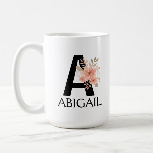 Mug Aquarelle Blush Pastel Rose Monogramme avec nom (Gauche)