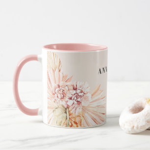 Mug Aquarelle bohème moderne fleurie pastel cadeau ros
