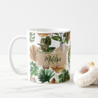 Aquarelle Boho Intérieur Maison Plantes Nom Monogr
