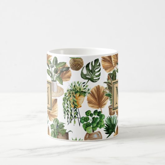 Mug Aquarelle Boho Maison intérieure Plantes Monogramm (Centre)