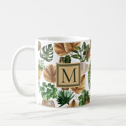 Mug Aquarelle Boho Maison intérieure Plantes Monogramm (Gauche)