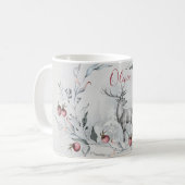 Mug Aquarelle Bois Cerf dans la couronne de Noël (Devant gauche)