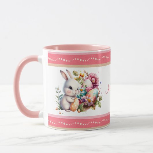 Mug Aquarelle Bordure striée du lapin de Pâques (Gauche)