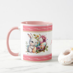 Mug Aquarelle Bordure striée du lapin de Pâques