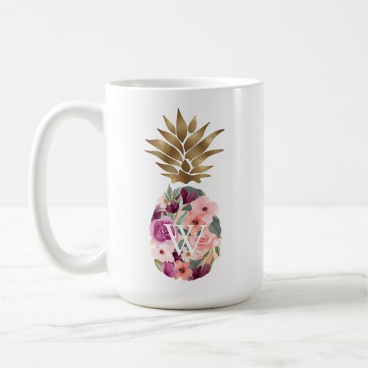 Mug Aquarelle botanique fleurie chic Ananas doré (Gauche)