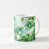 Mug Aquarelle botanique Fleurs blanches Feuilles verte (Devant droit)