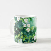 Mug Aquarelle botanique Fleurs blanches Feuilles verte (Devant gauche)
