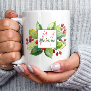 Mug Aquarelle botanique moderne Monogrammes Vacances