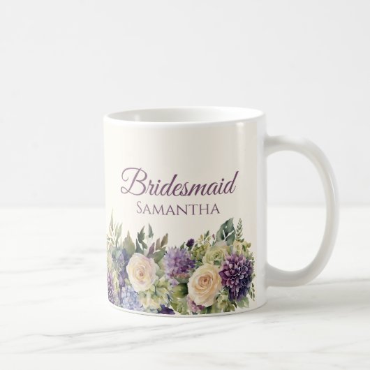 Mug Aquarelle Bouquet-Fleur pourpre-Bridesmaid cadeaux (Droite)