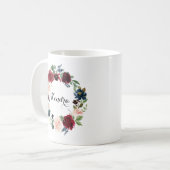 Mug Aquarelle Bourgogne et bleu Floral Wreath automne (Devant gauche)