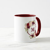 Mug Aquarelle Bourgogne Floral Élégant Monogramme (Devant droit)