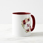 Mug Aquarelle Bourgogne Floral Gold Circle Monogramme  (Devant droit)