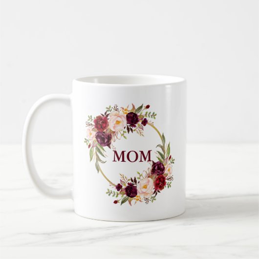 Mug Aquarelle Bourgogne Floral Gold Maman (Gauche)