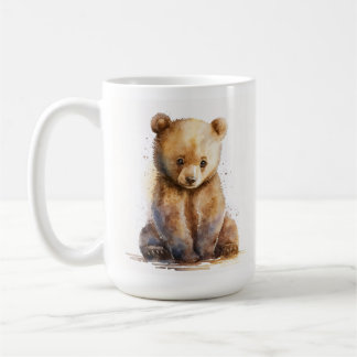 Mug Aquarelle Brown ours bébé, assise Cute ours bébé