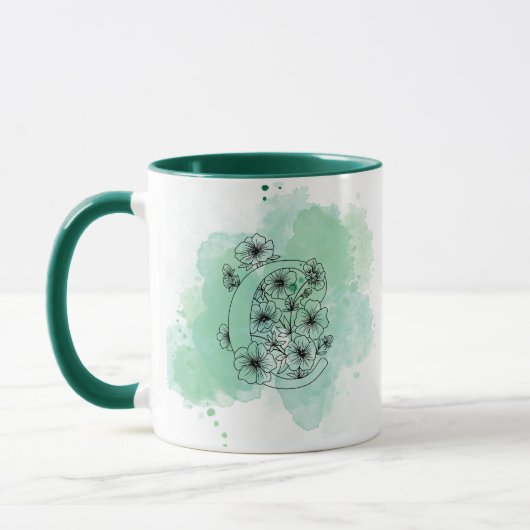 Mug Aquarelle C initiale Monogramme Botanique vert (Gauche)