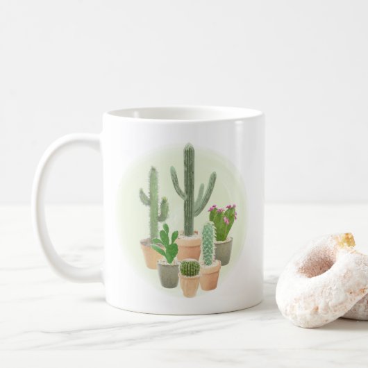 Mug Aquarelle Cactus Cactus Cactus Pots Plante Succule (Avec donut)