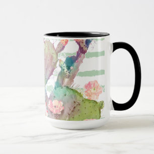 Mug Aquarelle cactus, motifs floraux et rayures