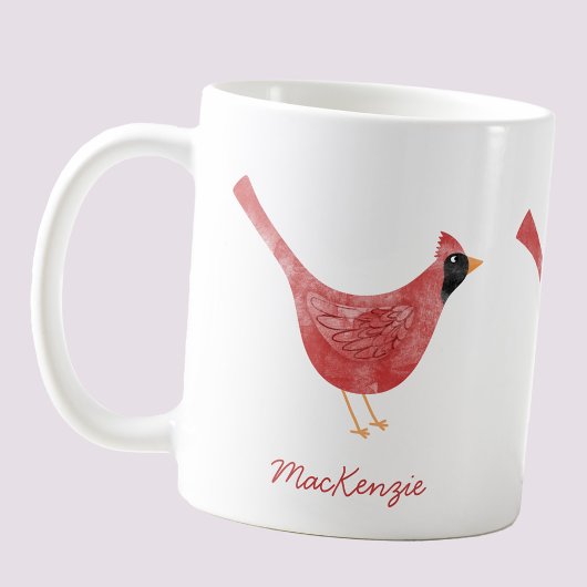 Mug Aquarelle cardinale Festive Oiseau Nom personnalis