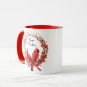 Mug Aquarelle Cardinaux rouges Berries Wreath Coffee M (Devant gauche)