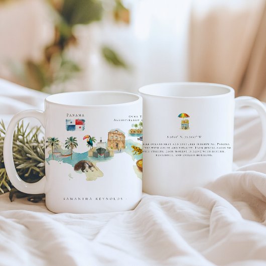 Mug Aquarelle Carte illustrée Panama | Monogramme
