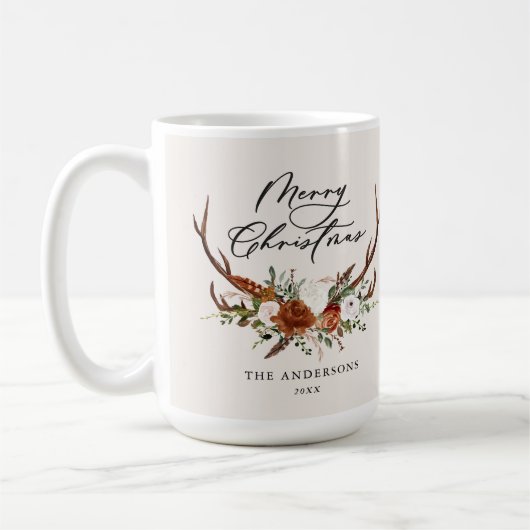 Mug aquarelle cerf floral joyeux noël (Gauche)