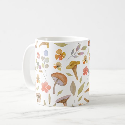 Mug Aquarelle Champignons et fleurs (Devant gauche)