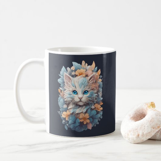Mug Aquarelle Chat Floral Mignon Splash (Avec donut)
