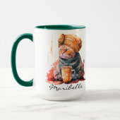 Mug Aquarelle Chat persan avec Turban Boire du Café (Gauche)