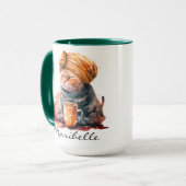 Mug Aquarelle Chat persan avec Turban Boire du Café (Devant gauche)