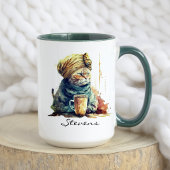 Mug Aquarelle Chat persan avec Turban Boire du Café