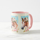 Mug Aquarelle Cheval et Fleurs Céramique (Devant droit)