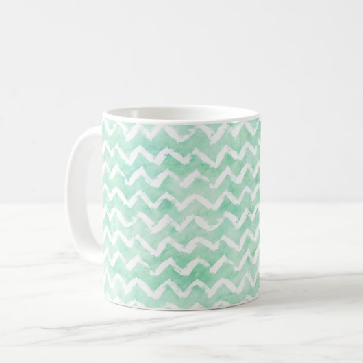 Mug Aquarelle Chic Mint Chevron Stripes (Devant gauche)