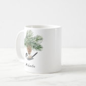 Mug Aquarelle Chickadee d'hiver sur le cône de pin (Devant gauche)