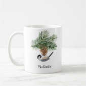 Mug Aquarelle Chickadee d'hiver sur le cône de pin (Gauche)