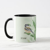 Mug Aquarelle Chickadee Jardin Oiseau Nom personnalisé (Gauche)