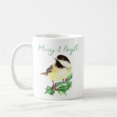 Mug Aquarelle Chickadee Oiseau Joyeux et Noël brillant (Gauche)