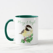 Mug Aquarelle Chickadee Oiseau Joyeux et Noël brillant (Gauche)
