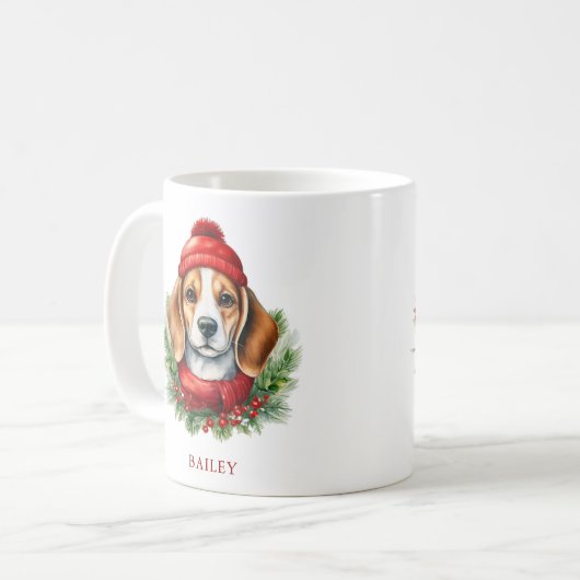 Mug Aquarelle Chien Beagle de Noël (Devant gauche)