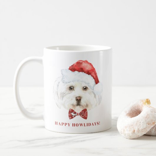 Mug Aquarelle Chien maltais avec le chapeau de Noël (Avec donut)