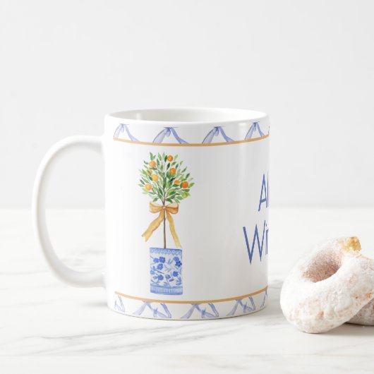 Mug Aquarelle Chinoiserie Orange Tree Topiary (Avec donut)