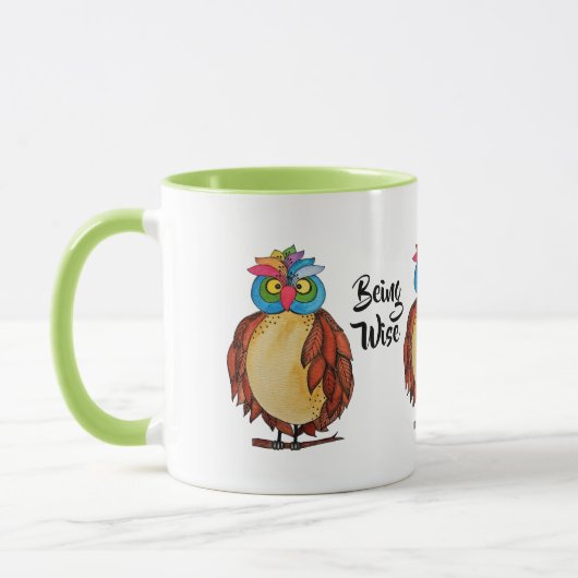 Mug Aquarelle Chouette magique avec plumes arc-en-ciel (Gauche)