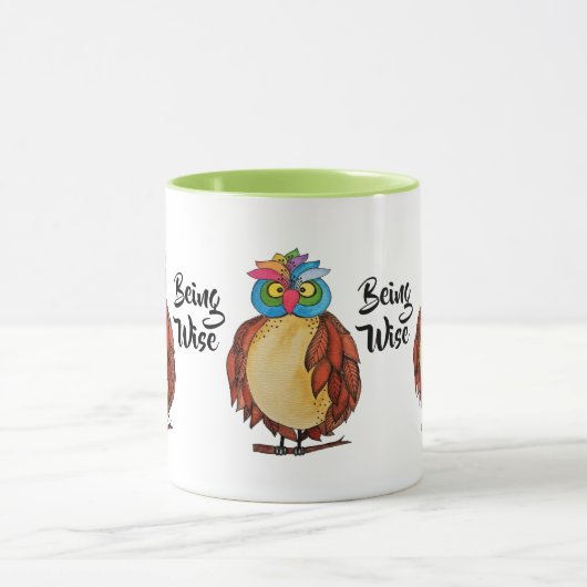 Mug Aquarelle Chouette magique avec plumes arc-en-ciel (Centre)