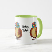 Mug Aquarelle Chouette magique avec plumes arc-en-ciel (Devant droit)