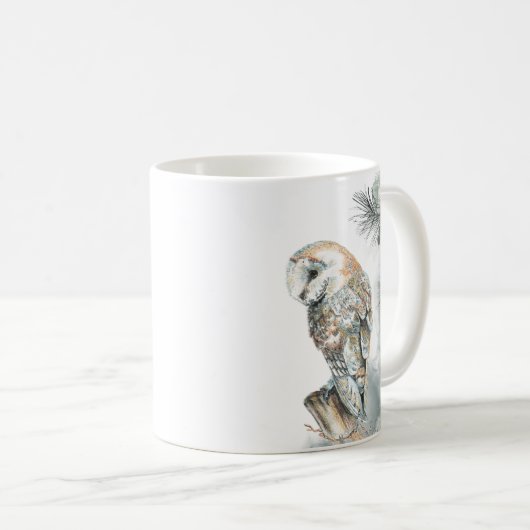 Mug Aquarelle Chouette Oiseau Nature Faune Art (Devant droit)