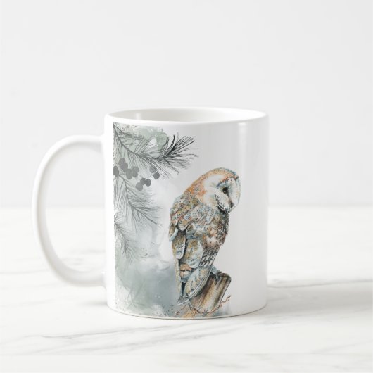Mug Aquarelle Chouette Oiseau Nature Faune Art (Gauche)