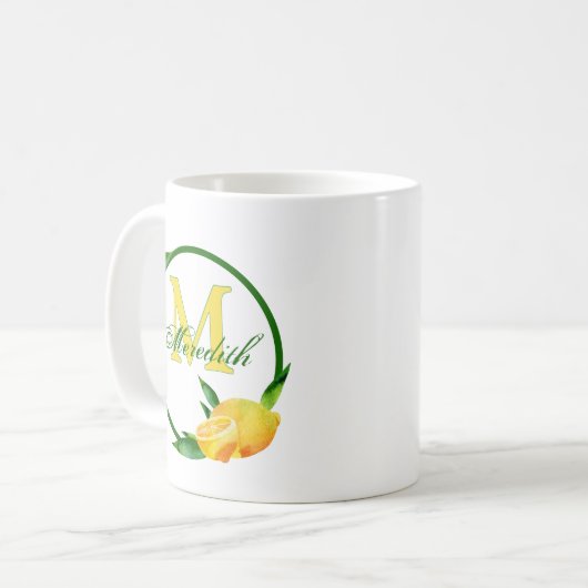 Mug Aquarelle Citrons 🍋 ✨ Nom et Monogramme (Devant gauche)