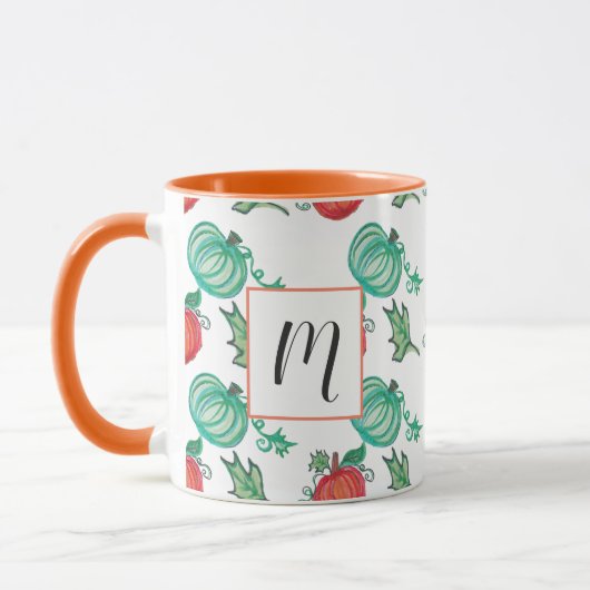 Mug Aquarelle Citrouille Vert Orange Motif vert (Gauche)