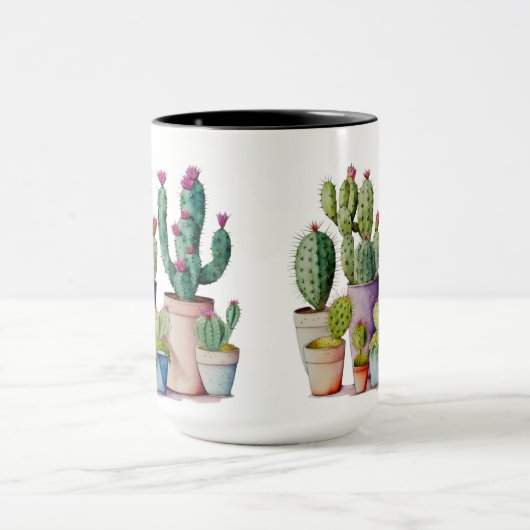 Mug Aquarelle classique cactus succulents dans les pot (Centre)