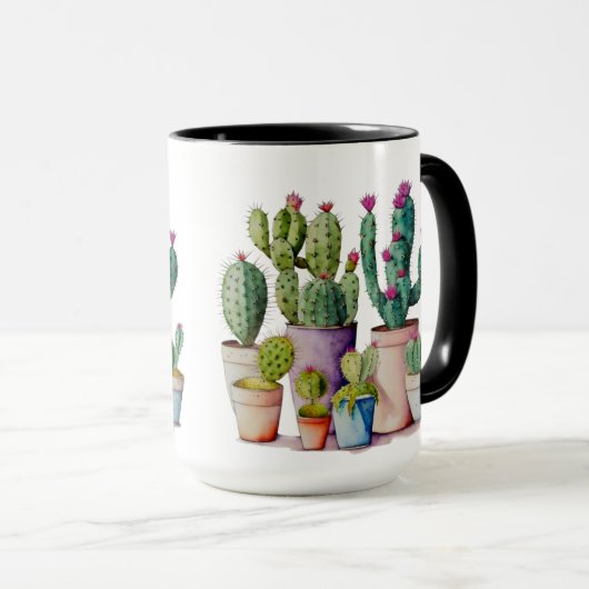 Mug Aquarelle classique cactus succulents dans les pot (Devant droit)
