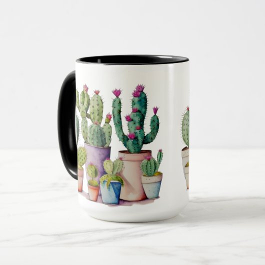 Mug Aquarelle classique cactus succulents dans les pot (Devant gauche)